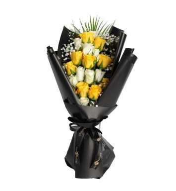 White And Yellow Roses In Bouquet Arrangement