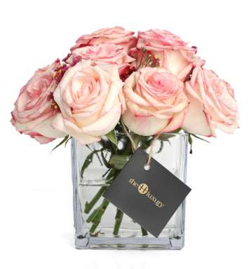 Double Pink Roses in Glass Vase