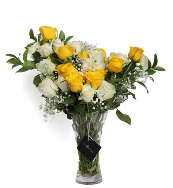 Yellow And White Vased Roses